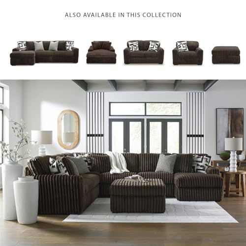 Image of Signature Design by Ashley 2-Piece Sectional Sofa with Chaise, Brown | 100% polyester jumbo corduroy, Compact L shaped layout, Engineered wood frame, Includes 6 pillows, Midnight-Madness
