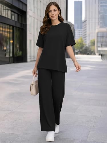 Image of TYSORT Women Casual Summer co ords Set Track Suit Oversized Top Baggy Pant,Top and Pajama Set