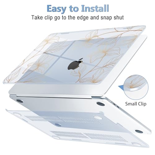 Image of Mektron Case for 2026 MacBook Air 13-inch M5 Laptop A3449 with 13.6-inch Liquid Retina Display, 2025 2024 2022 M4 /M3 /M2 MacBook Air 13 inch Hard Shell Cover, Model A3240 A3113 A2681, Gold Flower S718-Blue