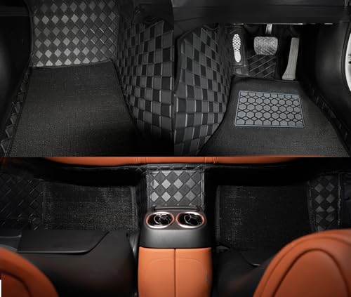 Image of 9D Luxurious Foot Mat | Waterproof | Anti-Slip | PU Leather | Full Coverage | All Weather | Custom Fitted | Car Mats | Compatible with Mahindra XUV700 (5 Seater) 2021 - Black Black