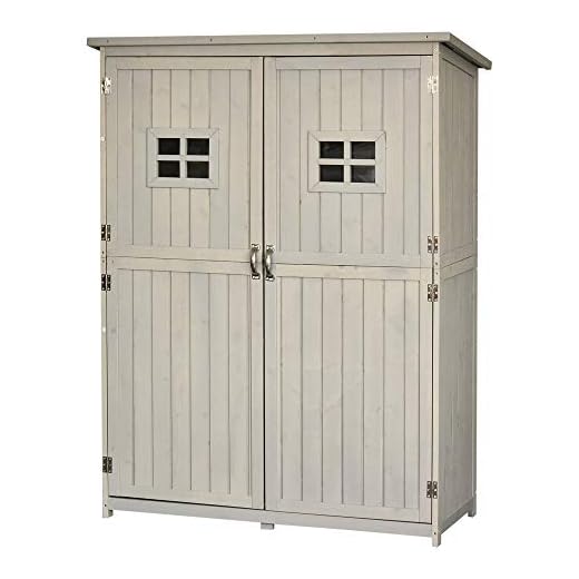 Outsunny Casetta da Giardino in Legno di Abete con Porta Doppia, Capanno Attrezzi con Mensole e Finestre, 127.5x50x164cm Grigio Chiaro