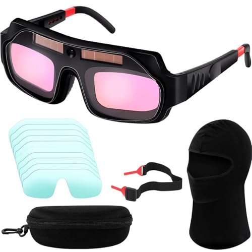 Image of 13PCS Auto Darkening Welding Goggles, Welding Goggles, Safety Goggles, Glasses Safety Protective Solar Powered Auto Darkening with Replaceable Lenses for Arc Welding & Grinding