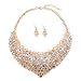 Womens Luxury Rhinestone Crystal Choker Necklace and Earring Set Bride Jewelry Set (Gold)