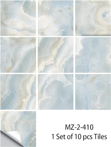 Papier peint étanche marbre bleu beige pour masquer et protéger un mur abîmé