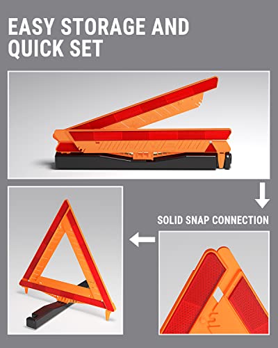 Powrun S1 3-Pack Safety Triangles DOT Approved, Foldable Warning Reflective Triangles with Carrying Case, Heavy Base Emergency Roadside Triangles for Vehicles Breakdown