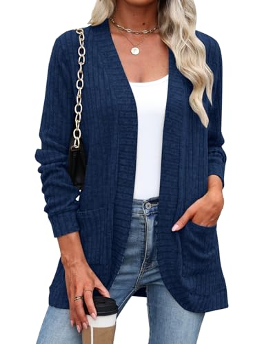 Halife Women's Fashion Cardigan Sweaters Lightweight Open Front Long Sleeve Casual Thin Cardigans with Pockets