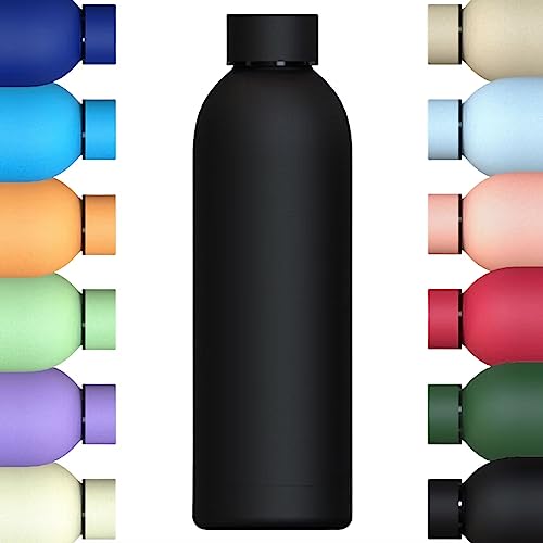 Mi Ko Mi Ka Botella de Agua de Acero Inoxidable Reutilizable | Hermética y Térmica | Sin BPA | Isotérmica, Mantiene Frio 24H y Calor 12H. Doble Pared al Vacío a Prueba de Fugas (Negro, 750ml)