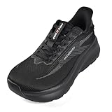 JACKSHIBO Men's Wide Toe Box Zero Drop Slip On Sneakers Hands Free Arch Support Shoes with Cushioned Midsole for Gym Walking Weightlifting Cross Training Allblack