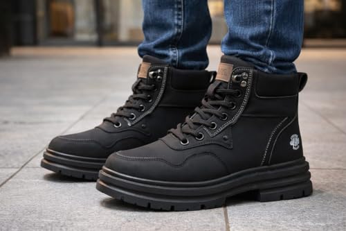 Image of Men's Tactical Combat Boots | Black High Ankle Lace-Up Boots | Durable Outdoor Trekking Shoes