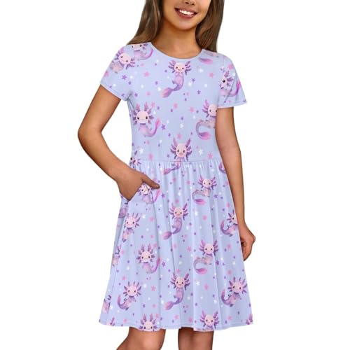Image of Short Sleeve Dress for Girls with Pockets Cute Toddler Girl Clothes Summer 2-12