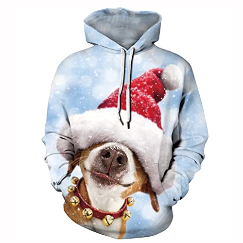 YUEBAOBEI Unisexo Navidad Sudaderas Jumper, 3D Impreso Jersey Navidad Manga Larga, Hombre Tops Sweatshirt, Casual Ligeras Sudaderas con Bolsillo,Blanco,3XL Cover