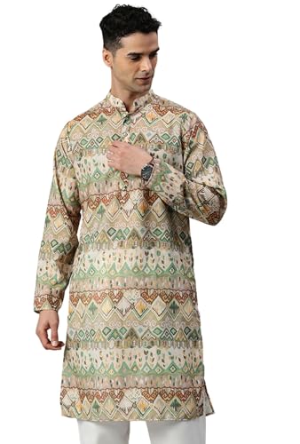 Image of Majestic Man Men's Cotton Blend Regular Fit Casual Ethnic Motifs Abstract Printed Kurta