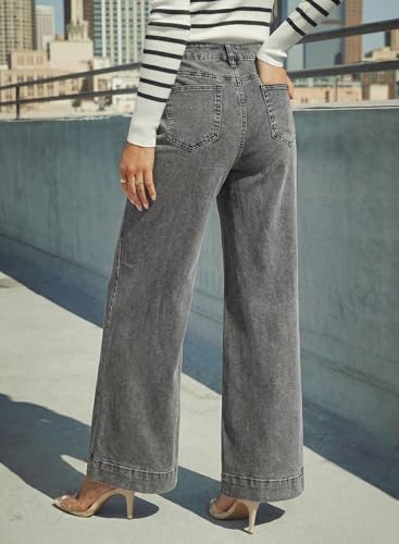Image of Dokotoo Women's Casual High Waisted Jeans Stretch Wide Leg Loose Denim Pant