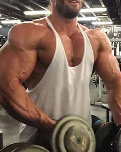 Ychnaim Muscle Gym Stringer Tank Tops para Entrenamiento Culturismo Chaleco Deportivo Racerback Algodón Color Blanco Size L