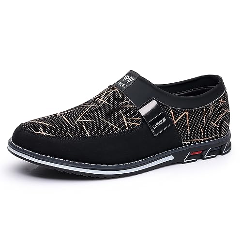 Men's Slip-On Fashion Geometric Pattern, Black and Blue, Casual Comfort Shoes4
