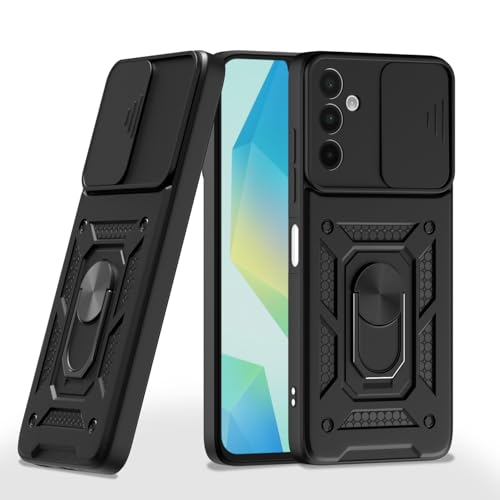Image of Pikkme D10 Tough Armor Bumper Case | 360 Protection Case | Sliding Camera Shield Cover & Ring Holder Stand Back Cover for Samsung Galaxy A16 5G (Black)