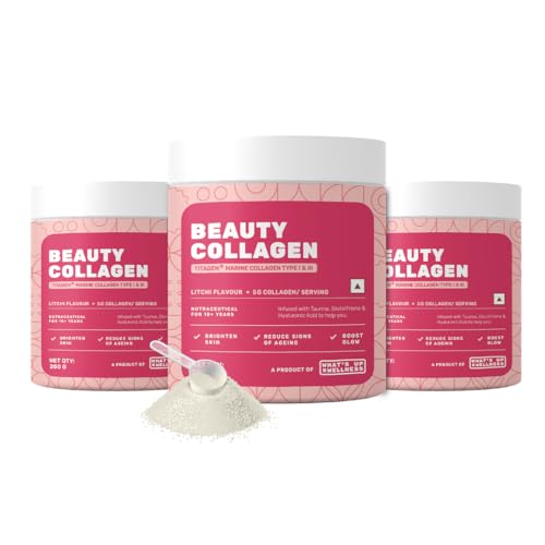 What’s Up Beauty Collagen Powder with Glutathione & Vitamin C for Brighter & Spotless Skin. Certified Titagen Marine Collagen Type I & III for Men & Women. Benefits Skin, Hair, & Nails. Litchi Flavor pack of 3