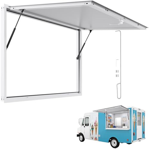 Image of VEVOR Concession Window Aluminum Alloy Frame Service Windows for Food Truck, Up to 85 Degrees Stand Serving Window with Awning Door and Drag Hook (whole piece, 60x36in)