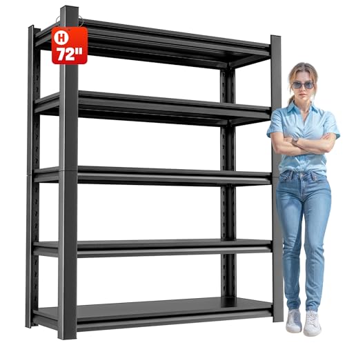 OLLRRACT Storage Shelves Garage Shelving Heavy Duty - 72''H Shelves Adjustable 5 Tier Metal Shelving...