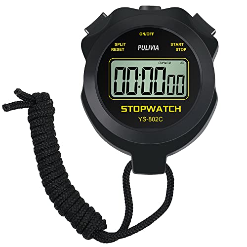 Digital Stopwatch Timer Only Stopwatch Mode, ON/OFF No Bell No Whistle Silent Basic Operation Children Friendly, PULIVIA Sport Stop watch for Coaches Kids Swimming Running, Black