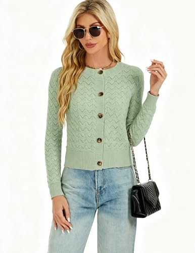 Image of Women's Long Sleeve Cropped Knitted Sweater Cardigan Button Down Open Front Knitted Shrug Sweaters