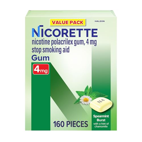 Nicorette 4 mg Nicotine Gum to Help Stop Smoking - Spearmint Burst Flavored Stop Smoking Aid, 160 Count Nicorette 4 mg Nicotine Gum to Help Stop Smoking - Spearmint Burst Flavored Stop Smoking Aid, 160 Count