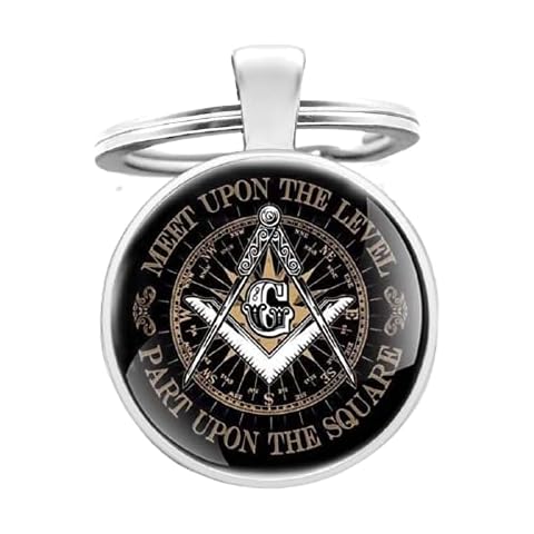 Classic Freemason Free and Accepted Masons Pattern Black Glass Dome Keychains Men Women Keyring Jewelry Gifts Cover