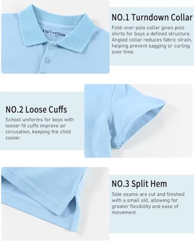 Kid Nation Boys Polo Shirt Girls Uniform Shirt Moisture Wicking Collared Shirt Kids Tennis Golf Shirt Pique Shirts Short Sleeve Shirt Blue 7-8 Years4