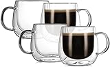 CNGLASS 10oz Double Walled Glass Coffee Mugs(4-pack),Clear Coffee Cups with Handle,Glass Espresso Mugs for Latte,Cappuccino,Tea