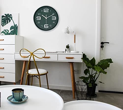 45Min 10 Inch 3D Number Dial Face Modern Wall Clock, Silent Non-Ticking Round Home Decor Wall Clock With Arabic Numerals, Colorful Dial Face (Deepgreen) #TOP3