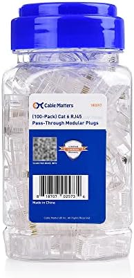 Cable Matters 100-Pack Cat 6 Pass Through RJ45 Connectors (Cat 6 Ends / Cat6 Connector / RJ45 Modular Plugs/Ethernet Plugs/Network Connector) for Solid or Stranded UTP Ethernet Cable