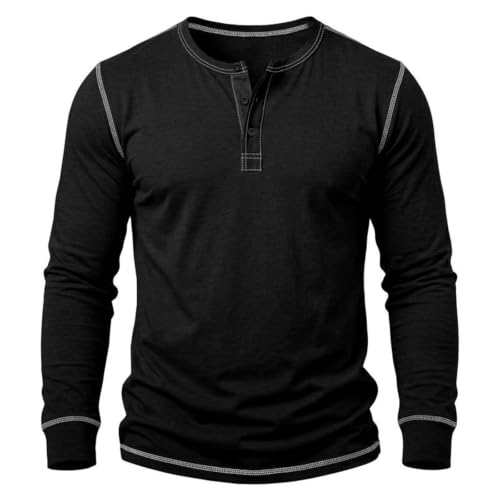 ZJADear Black Mens Jumper Golf Polo Shirts - Long Sleeve, V Neck, Casual Lightweight Casual Quarter Button Sweatshirt, Vintage, Base Layer Shirts