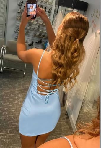 Short Homecoming Dresses Satin Tight Backless Spaghetti Straps Bow Front Cocktail Party Gowns2