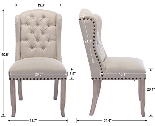 Duomay Modern Tufted Dining Chairs Set Of 4, Linen Upholstered Dining Room Chairs Armless Guest Side Chair For Kitchen Dining Room, Wingback Accent Chairs With Solid Wood, Beige #TOP4