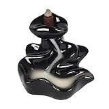 Winding River Black Ceramic Backflow Incense Burner 3.75 Inch Waterfall Fountain Holder Aromatherapy, Meditation, Yoga, Relaxation & Home Décor – Elegant Mini Incense Cone Gift for Peaceful Ambience