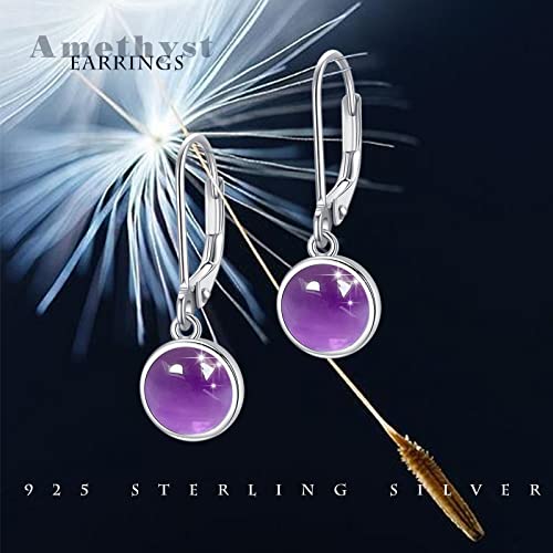 Cuoka Miracle Amethyst Leverback Drop Earrings 925 Sterling Silver Purple Healing Crystal Leverback Dangle Earrings Hypoallergenic Jewelry For Women Mom #TOP5