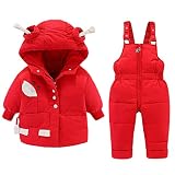 Schneeanzug Kinder Baby Mädchen Jungen Daunenjacke mit Künstliches Fell Kaputze + Schnee Skihose Wainter Outdoor Ski Bekleidungsset Kleinkind Verdickte Winterjacke + Winterhose Warme Kleidung Sets