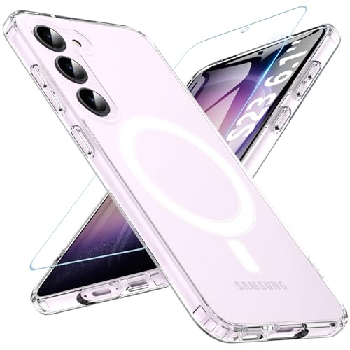 Image of OWKEY for Galaxy S23 Case 6.1'', Magnetic Samsung Galaxy S23 Case for Magsafe with Screen Protector, [Military Grade Protection] Shockproof Phone Cover S23 Case Protective Case for Samsung S23, Clear