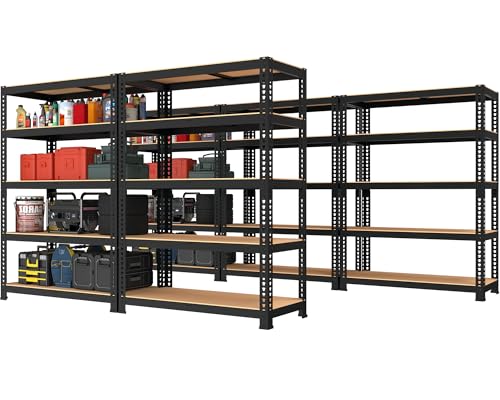 Image of PrimeZone Storage Shelves 5 Packs 5 Tier Adjustable Garage Storage Shelving, Heavy Duty Metal Storage Utility Rack Shelf Unit for Warehouse Pantry Closet Kitchen, 35.5 inch x 15.75 inch x 71 inch, Black