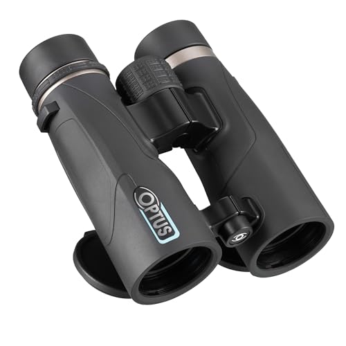 Optus 10x42 Dachkant-Fernglas, kompaktes Allround-Fernglas, 91m Sehfeld, Mehrschichtvergütung, Twist-up-Augenmuscheln für Brillenträger, inkl. Tasche & Tragegurt