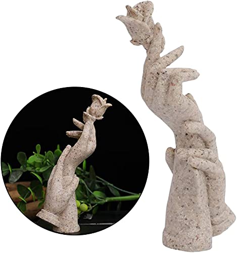 Hands Sculpture Rose Hand Statues Abstract Hand Figurines Soulmates Lovers Hands For Home Bedroom Living Room Garden Office Decoration - Beige #TOP4