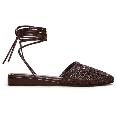 Image of Woven Ballet Flats for Women Lace Up Closed Square Toe Summer Sandals Dressy Shoes