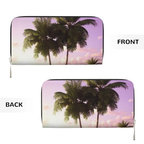 Pu Leather Wallet For Women Girl, Zip Around Credit Card Holder Tropical Tree Pink Long Wallet Clutch Purse Waterproof Travel Handbag2