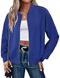 Magritta Ladies Zip Up Coats with Pockets Dressy Solid Color Fall Winter Varsity Jackets Warm Soft Oversized Long Sleeve Sweatshirts for Work Royal Blue L