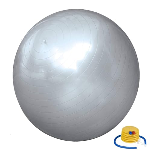 1x Gym Ball Exercise Ball, 75cm, Premium Anti-Burst, Core Strengthening, Pregnancy, Yoga, Pilates, Balance & Stability Training, Inflate Foot Pump & Workout (SILVER)