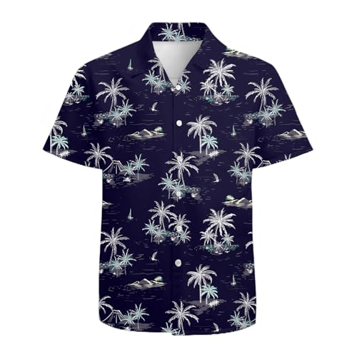 Coconut Tree Print-1 Men's Hawaiian Shirt Short Sleeve 3D Graphic Button Down Shirts Tropical Holiday Beach Aloha Shirts