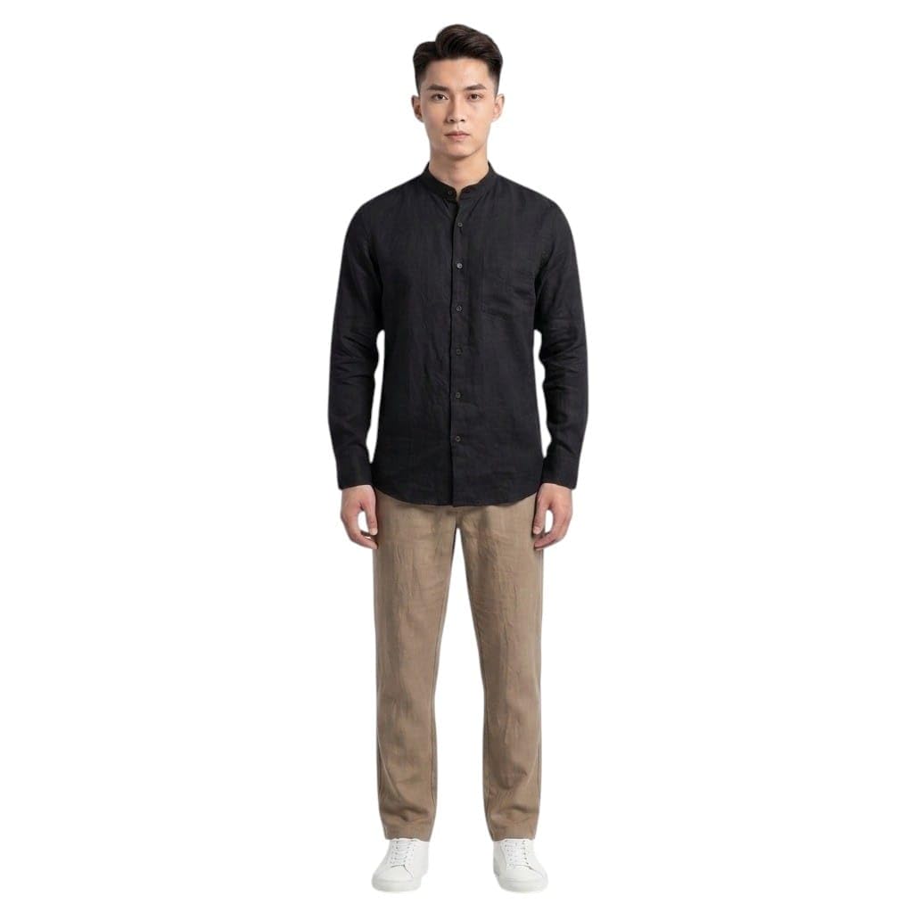 Men's Linen Blend Chinese Collar Full Sleeve Shirt and Baggy Fit Trouser Combo Set | Casual, Ethnic & Resort Wear Co-Ord Set for Men-image-27