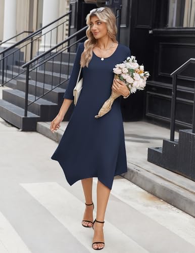 Image of Zeagoo Midi Dresses Women 2026 Dress 3 /4 Sleeve Casual Dresses with Pockets A Line Summer Beach Sundress