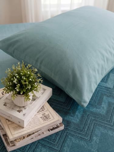 Image of Mafatlal 186 TC Autumn Delight Graceful Pure Cotton Single Flatsheet (60 x 90 Inch) | Breathable Summer Comfort | Wrinkle-Free Floral Bedsheet with 1 Pillow Cover, Ash Teal
