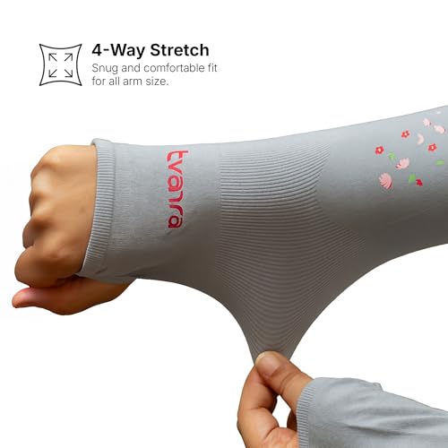 Image of TVARRA Anti-Tan Fingerless Arm Sleeves for Women|UV Protection Hand Cover Sleeves for Bike Riding, Running & Outdoor Use,Dust & Summer Protection Arm Sleeves for Girls (Petals Design)